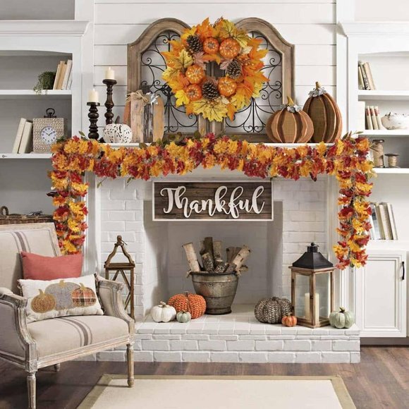Fall Wreaths for Front Door, 20" Autumn Wreath with Hangers, Large Silk Maple - Picture 4 of 6